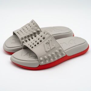 size 42 9 US Christian Louboutin Take It Easy Slides Grey Red Rubber